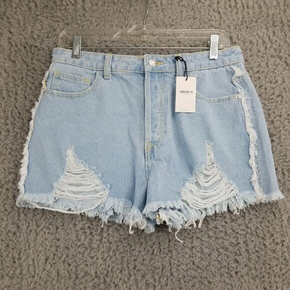 Forever 21 Shorts Women's 28 Button Fly Light Blue 100% Cotton High Rise *NWT* - Picture 1 of 8